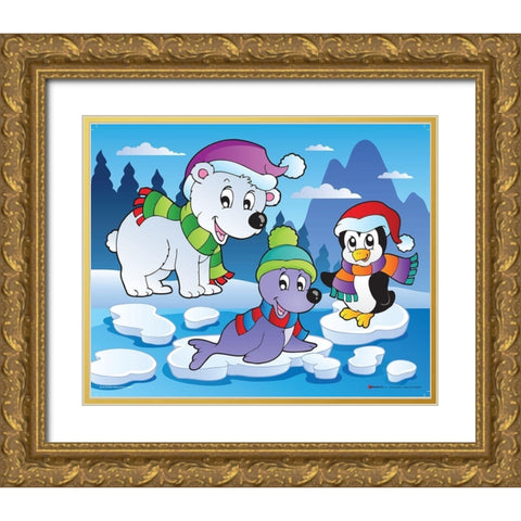 Winter Animals I Gold Ornate Wood Framed Art Print with Double Matting by Viskova, Klara