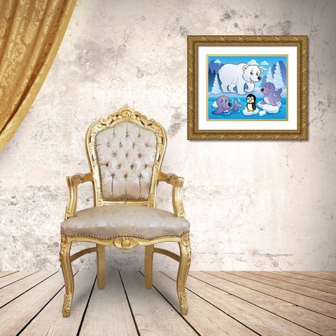 Winter Animals II Gold Ornate Wood Framed Art Print with Double Matting by Viskova, Klara