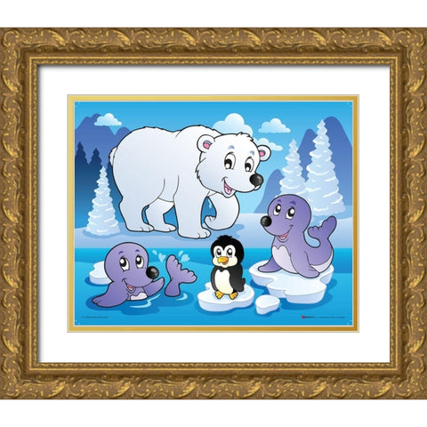 Winter Animals II Gold Ornate Wood Framed Art Print with Double Matting by Viskova, Klara