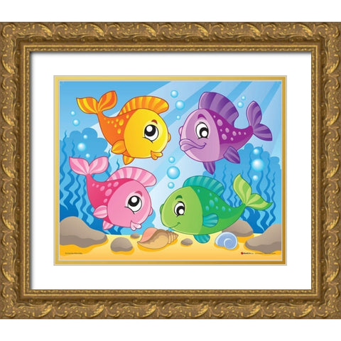 Happy Fishes II Gold Ornate Wood Framed Art Print with Double Matting by Viskova, Klara