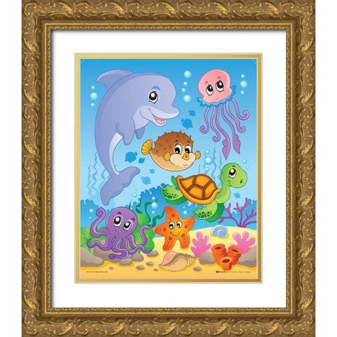 Sea life Gold Ornate Wood Framed Art Print with Double Matting by Viskova, Klara