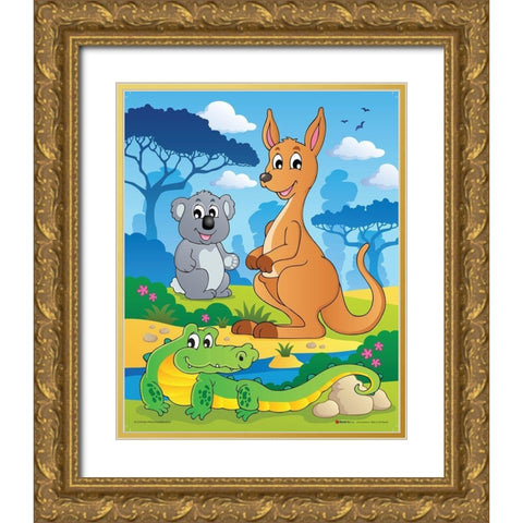 Australian Animals Gold Ornate Wood Framed Art Print with Double Matting by Viskova, Klara