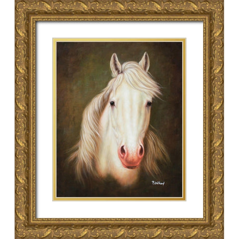 White Horse Gold Ornate Wood Framed Art Print with Double Matting by Petrikova, Eva