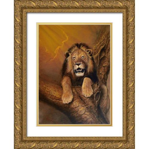 Old Lion Gold Ornate Wood Framed Art Print with Double Matting by Skorepa, Jan