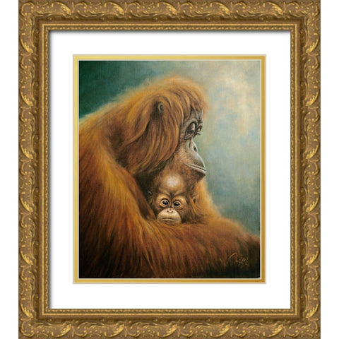 Ape with Suckling Gold Ornate Wood Framed Art Print with Double Matting by Skorepa, Jan