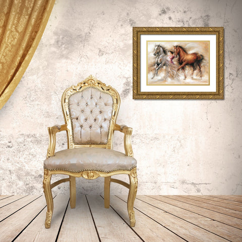 Ann with Horses I Gold Ornate Wood Framed Art Print with Double Matting by Carter, Prvett