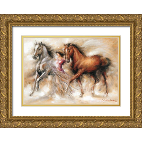 Ann with Horses I Gold Ornate Wood Framed Art Print with Double Matting by Carter, Prvett