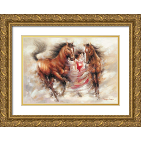 Ann with Horses II Gold Ornate Wood Framed Art Print with Double Matting by Carter, Prvett