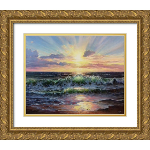 Sunrise over the Sea Gold Ornate Wood Framed Art Print with Double Matting by Cernov, Ivan