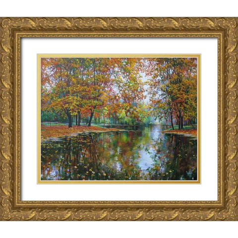 Autumn Mirror of River Gold Ornate Wood Framed Art Print with Double Matting by Cernov, Ivan