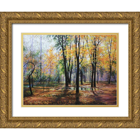 Park in Autumn Gold Ornate Wood Framed Art Print with Double Matting by Cernov, Ivan