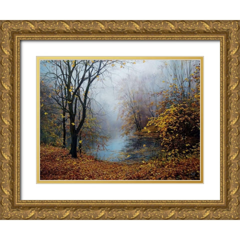 Autumn Dancing in the Fog Gold Ornate Wood Framed Art Print with Double Matting by Cernov, Ivan