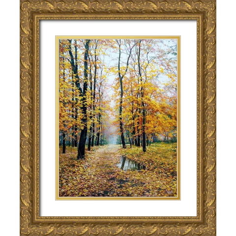 When Autumn plays with you Gold Ornate Wood Framed Art Print with Double Matting by Cernov, Ivan