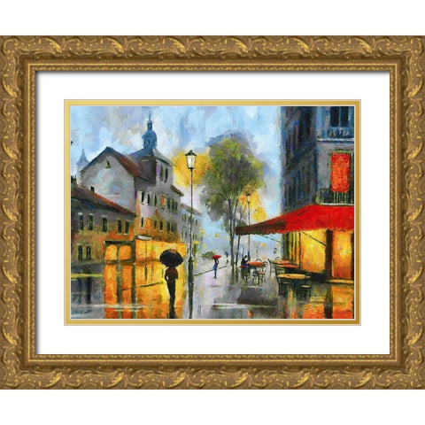 Street in Evening Gold Ornate Wood Framed Art Print with Double Matting by Medeiros, Celito