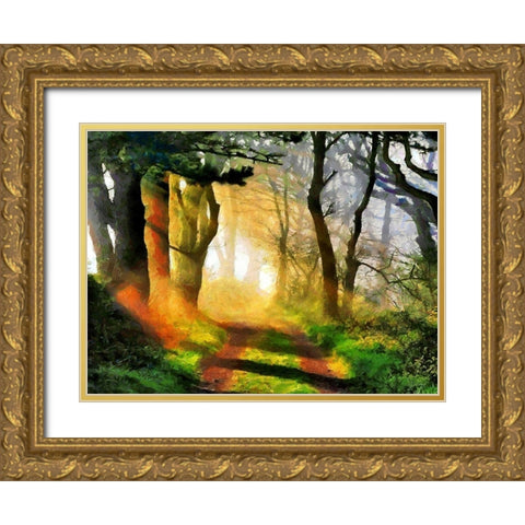 Sunshine between Trees Gold Ornate Wood Framed Art Print with Double Matting by Medeiros, Celito