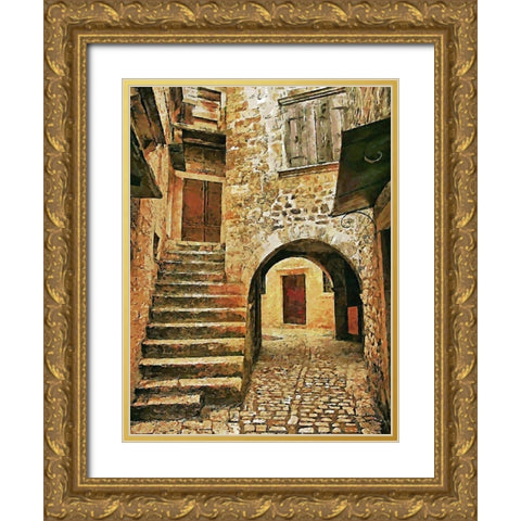 Street in Tuscany old Town II Gold Ornate Wood Framed Art Print with Double Matting by Medeiros, Celito