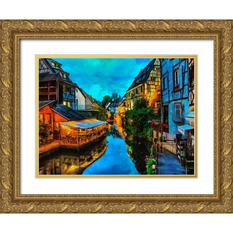Germany old Town Gold Ornate Wood Framed Art Print with Double Matting by Medeiros, Celito