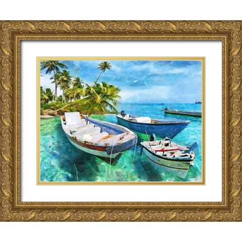 Boats in Caribic Gold Ornate Wood Framed Art Print with Double Matting by Medeiros, Celito