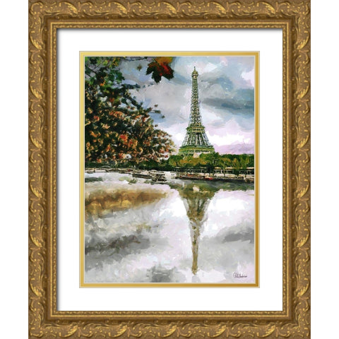 Paris View Gold Ornate Wood Framed Art Print with Double Matting by Medeiros, Celito