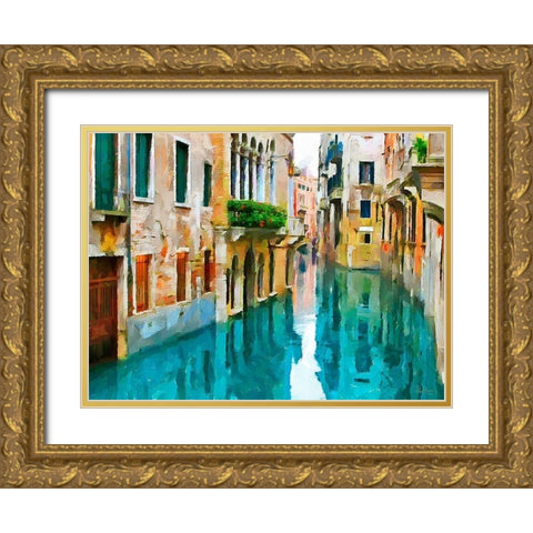 Venice Canal Gold Ornate Wood Framed Art Print with Double Matting by Medeiros, Celito