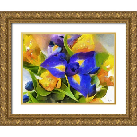 Yellow and Blue Flowers Gold Ornate Wood Framed Art Print with Double Matting by Medeiros, Celito