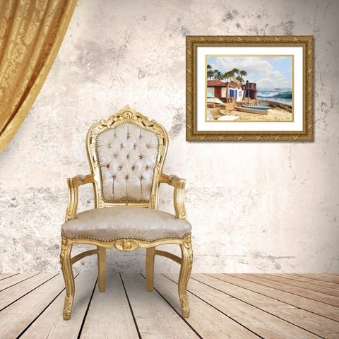 Boats in Caribic II Gold Ornate Wood Framed Art Print with Double Matting by Medeiros, Celito