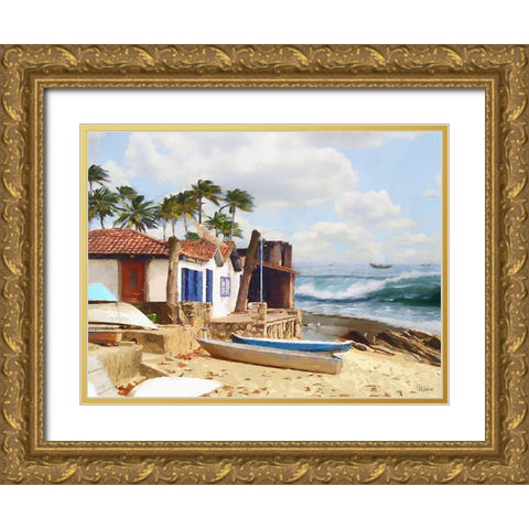 Boats in Caribic II Gold Ornate Wood Framed Art Print with Double Matting by Medeiros, Celito