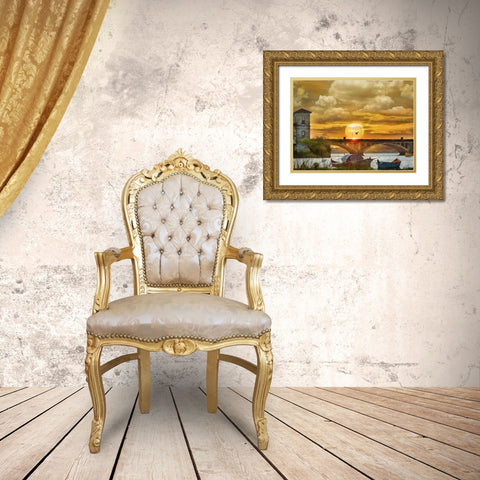 Sunrise Over the Bridge Gold Ornate Wood Framed Art Print with Double Matting by Medeiros, Celito
