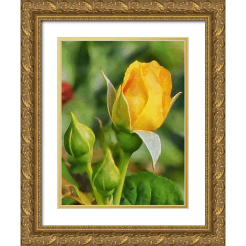 One Yellow Rose Gold Ornate Wood Framed Art Print with Double Matting by Medeiros, Celito