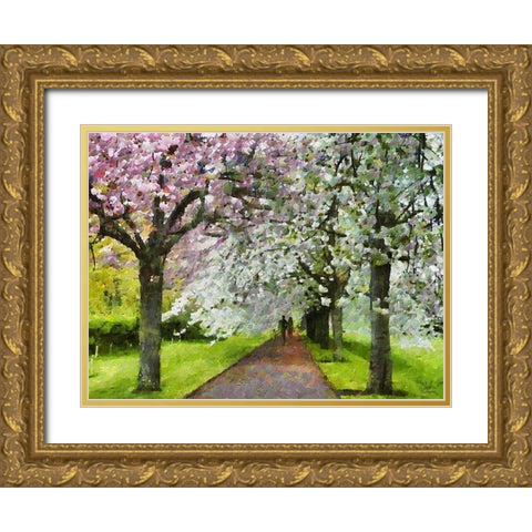Flowering Cherries Gold Ornate Wood Framed Art Print with Double Matting by Medeiros, Celito