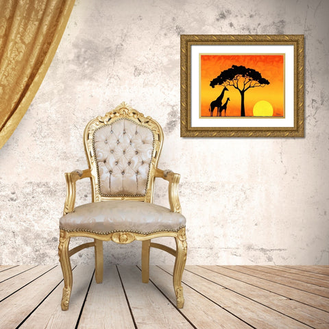 Memories of Africa III Gold Ornate Wood Framed Art Print with Double Matting by Medeiros, Celito