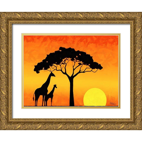 Memories of Africa III Gold Ornate Wood Framed Art Print with Double Matting by Medeiros, Celito