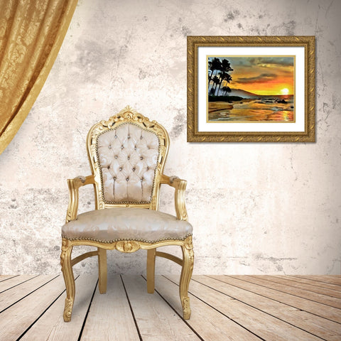 Sunset over the Sea horizontal Gold Ornate Wood Framed Art Print with Double Matting by Medeiros, Celito