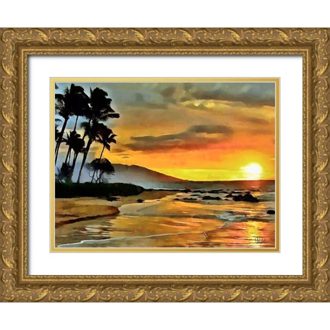 Sunset over the Sea horizontal Gold Ornate Wood Framed Art Print with Double Matting by Medeiros, Celito