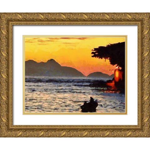 Fisherman are Returning Home Gold Ornate Wood Framed Art Print with Double Matting by Medeiros, Celito
