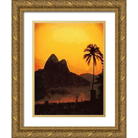 Sunset in Rio de Janeiro Gold Ornate Wood Framed Art Print with Double Matting by Medeiros, Celito