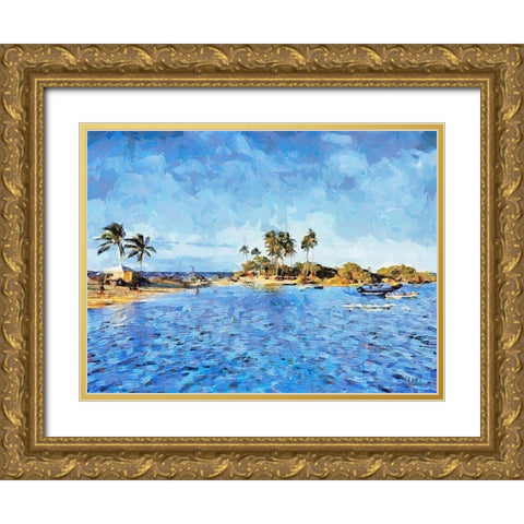 Windy Day by the Sea Gold Ornate Wood Framed Art Print with Double Matting by Medeiros, Celito