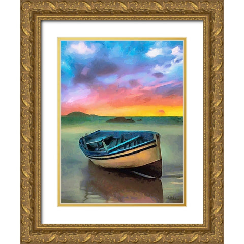 Boat on the Beach Gold Ornate Wood Framed Art Print with Double Matting by Medeiros, Celito