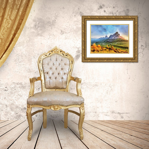 Dolomity Mountains Gold Ornate Wood Framed Art Print with Double Matting by Medeiros, Celito