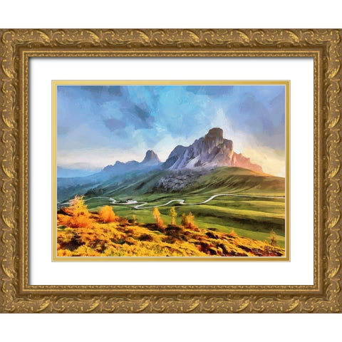 Dolomity Mountains Gold Ornate Wood Framed Art Print with Double Matting by Medeiros, Celito