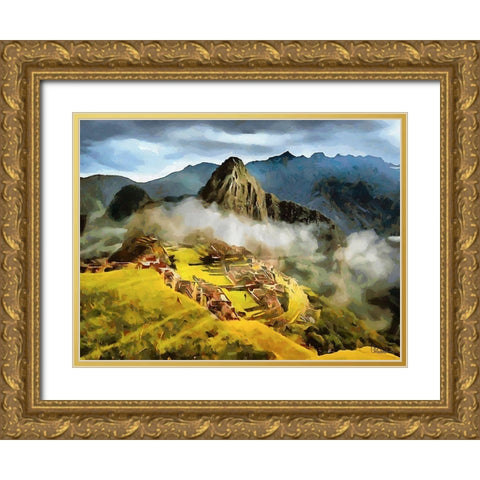 Machu Picchu Gold Ornate Wood Framed Art Print with Double Matting by Medeiros, Celito