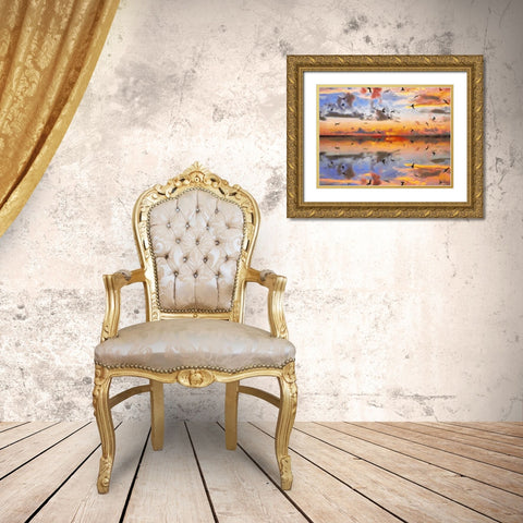 Sunset with Seagulls Gold Ornate Wood Framed Art Print with Double Matting by Medeiros, Celito