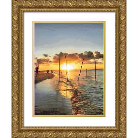 Fishermans by Sunset Gold Ornate Wood Framed Art Print with Double Matting by Medeiros, Celito