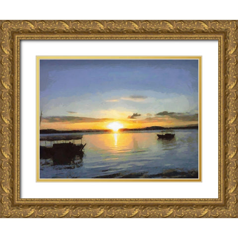Golden Sunset Gold Ornate Wood Framed Art Print with Double Matting by Medeiros, Celito