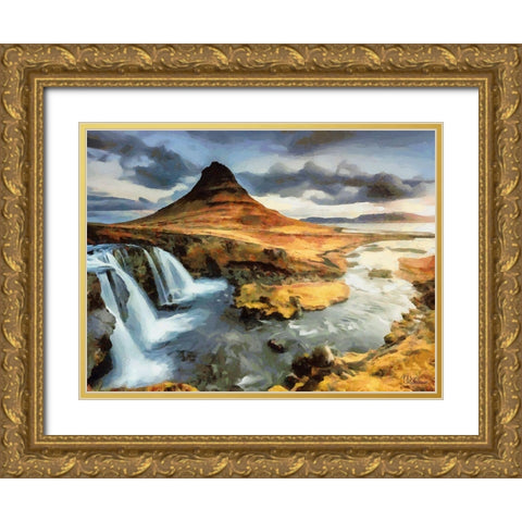 Famous Hill on Iceland Gold Ornate Wood Framed Art Print with Double Matting by Medeiros, Celito