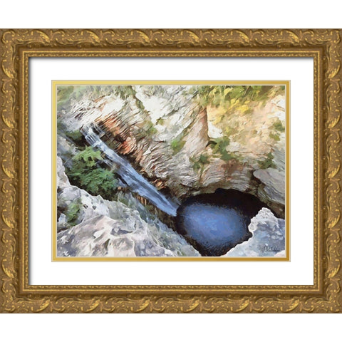Deep Watterfall Gold Ornate Wood Framed Art Print with Double Matting by Medeiros, Celito