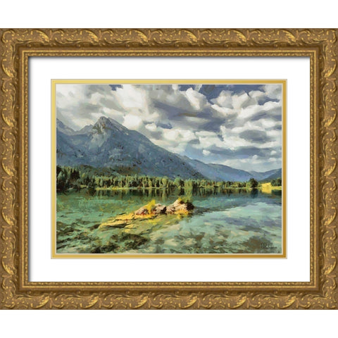 Lake in Canada Gold Ornate Wood Framed Art Print with Double Matting by Medeiros, Celito