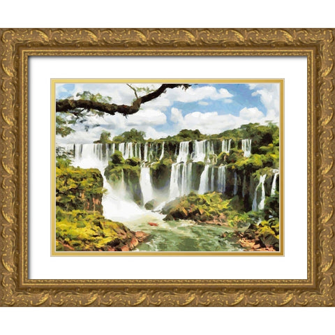 Iguazu Watterfalls Gold Ornate Wood Framed Art Print with Double Matting by Medeiros, Celito