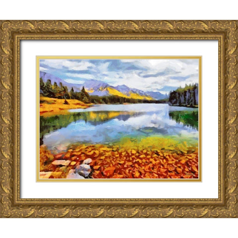 Autumn Lake Horizontal Gold Ornate Wood Framed Art Print with Double Matting by Medeiros, Celito