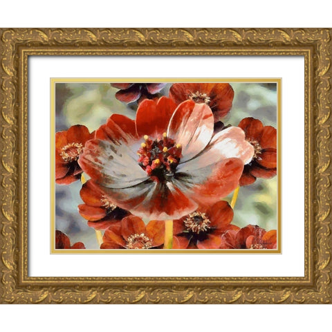 Red Poppies Gold Ornate Wood Framed Art Print with Double Matting by Medeiros, Celito